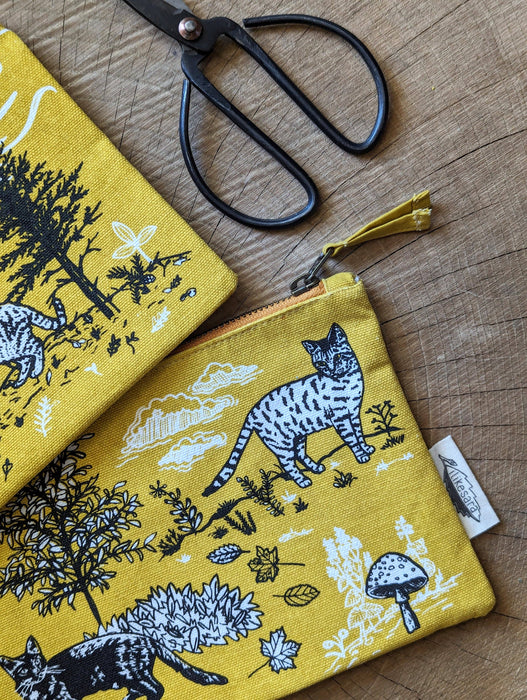 outside cats - yellow nature kitty pencil, supply bag with waterproof lining
