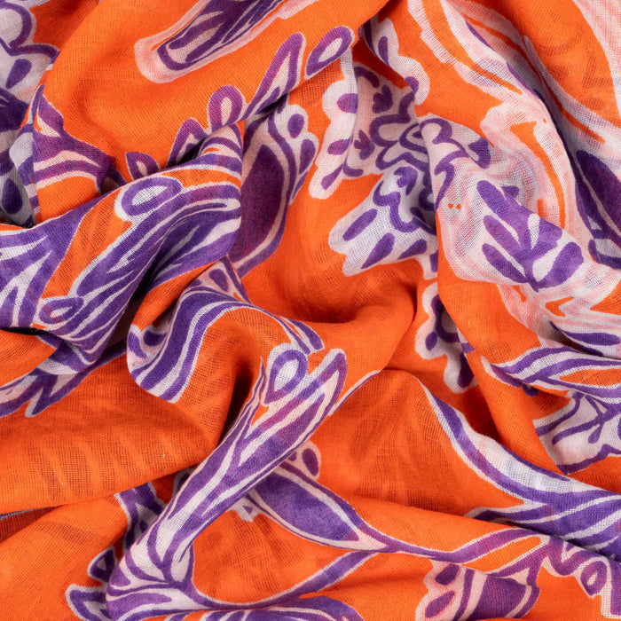 Farrah Lightweight Cotton Scarf - Orange/Purple Floral Print - Art Department LLC