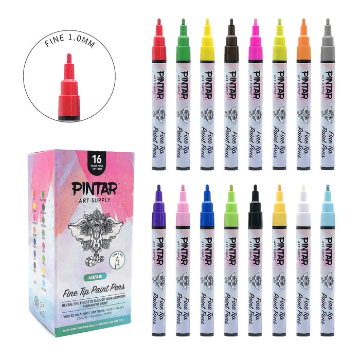 PINTAR Premium Acrylic Paint Pens - 1mm Fine Tip Pens(16 colours) - Art Department LLC