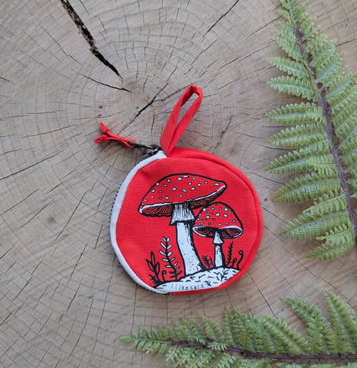Coin pouch | mushroom - red zipper bag with waterproof lining - Art Department LLC
