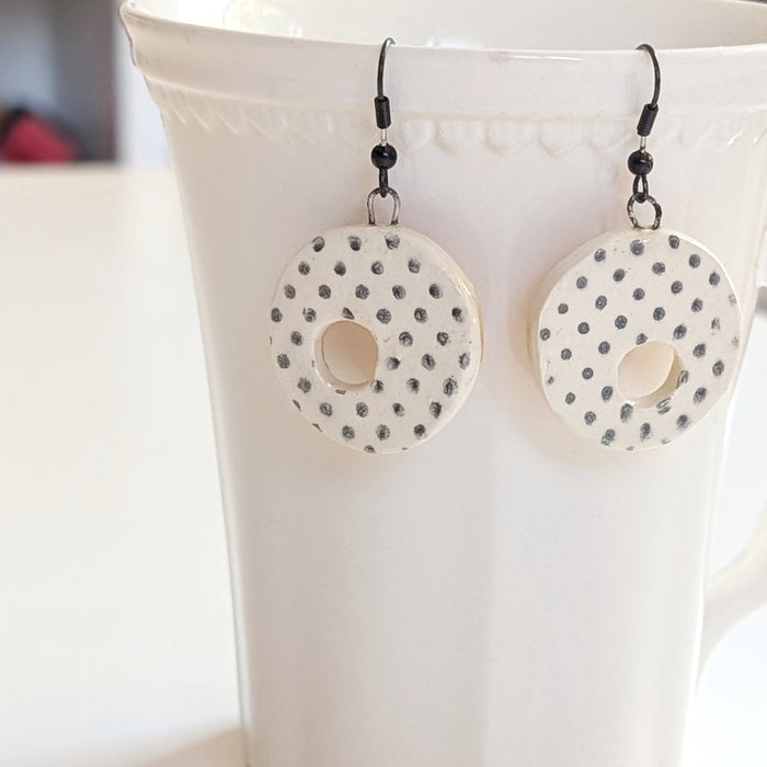 Handmade Ceramic Earrings – Polka Dot Hoops - Art Department LLC