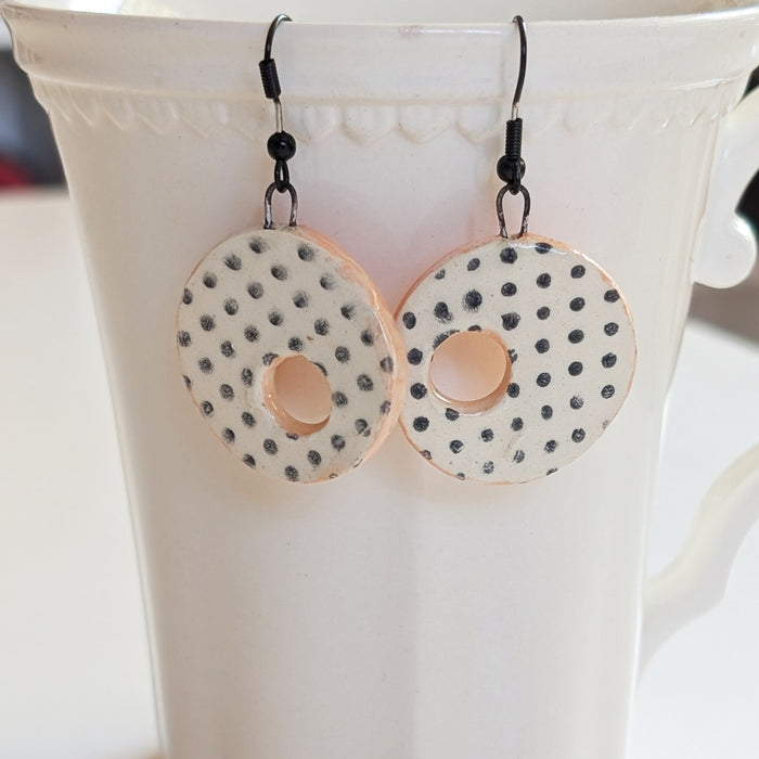 Handmade Ceramic Earrings – Polka Dot Hoops - Art Department LLC