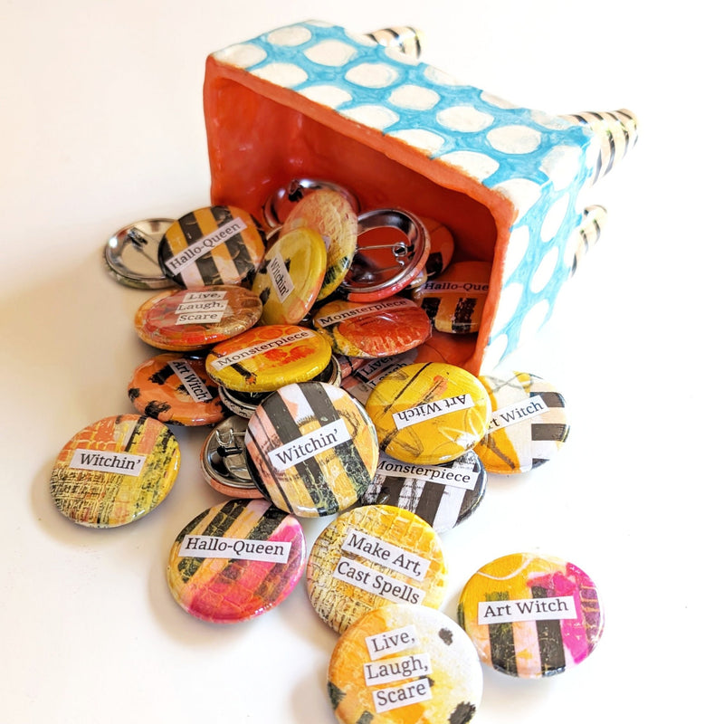 Collage Halloween Buttons – One - of - a - Kind Mini Art Pieces - Art Department LLC