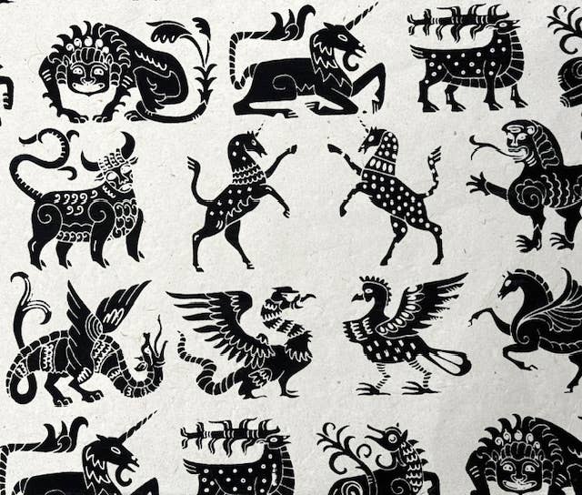 20x30 Fantastic beasts, gold on blk - Art Department LLC