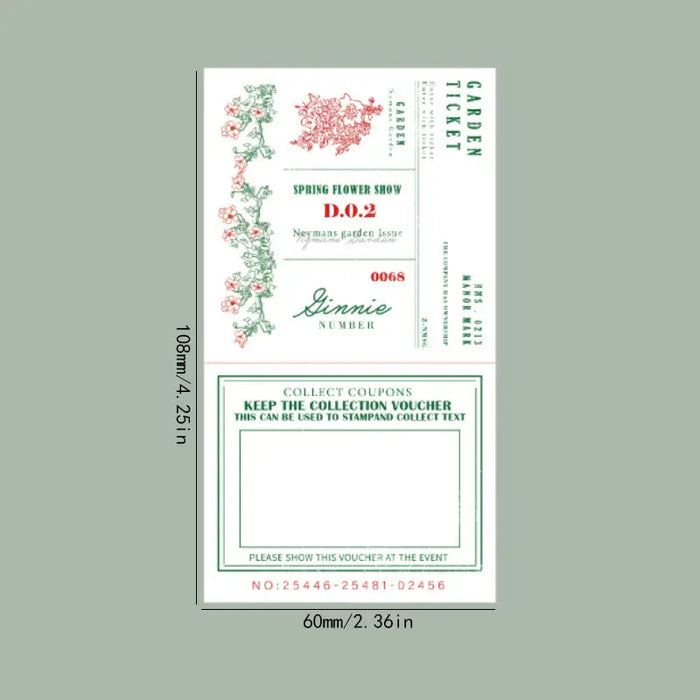 50 Pcs Ephemera, Notepad with Perforated Tickets, Garden