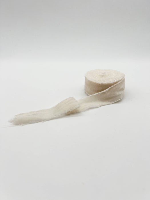 1.25" Raw Edge Velvet Ribbon, cream.