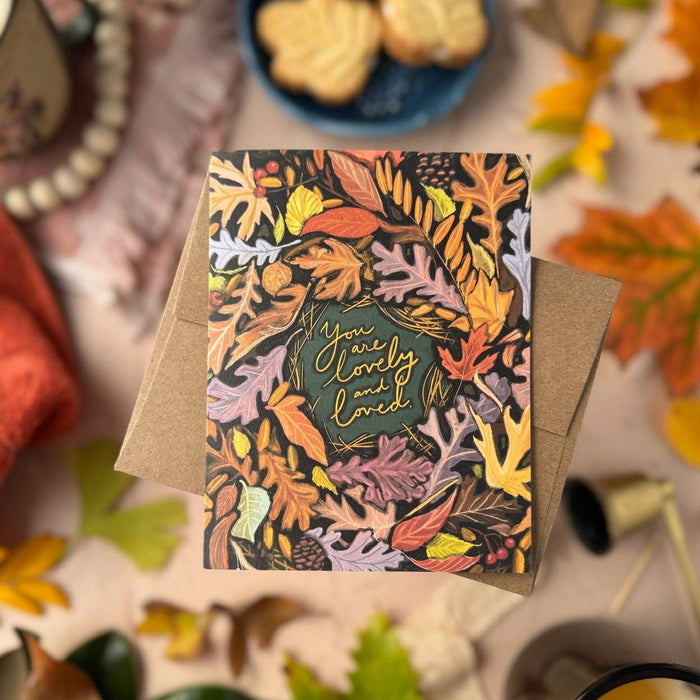 You Are Lovely and Loved Leaf Wreath — Birthday, Thank You, Friendship Card - Art Department LLC