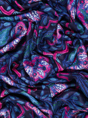 Fern Lightweight Scarf - Navy Blue, Floral Mosaic - Art Department LLC