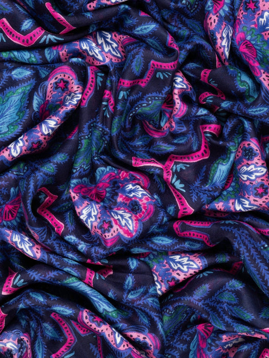 Fern Lightweight Scarf - Navy Blue, Floral Mosaic - Art Department LLC