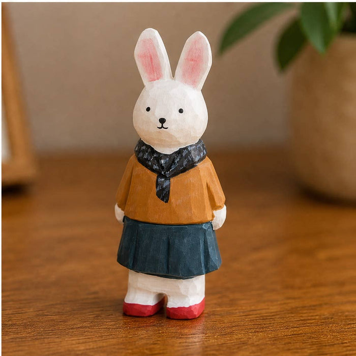 Artisanal Hand-Carved Bunny Wood Figurine