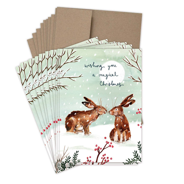 Hares Magical Christmas Boxed Holiday Cards - Set of 10 - Art Department LLC