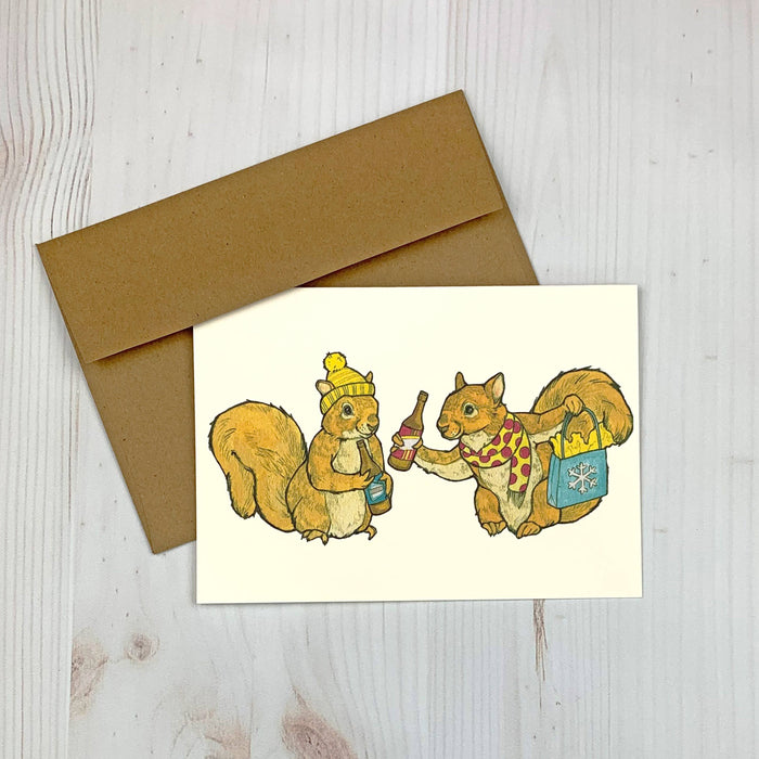 Beer Squirrel Winter 5x7" Notecard