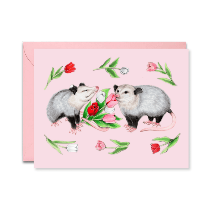 Opossums and Tulips Greeting Card - Art Department LLC