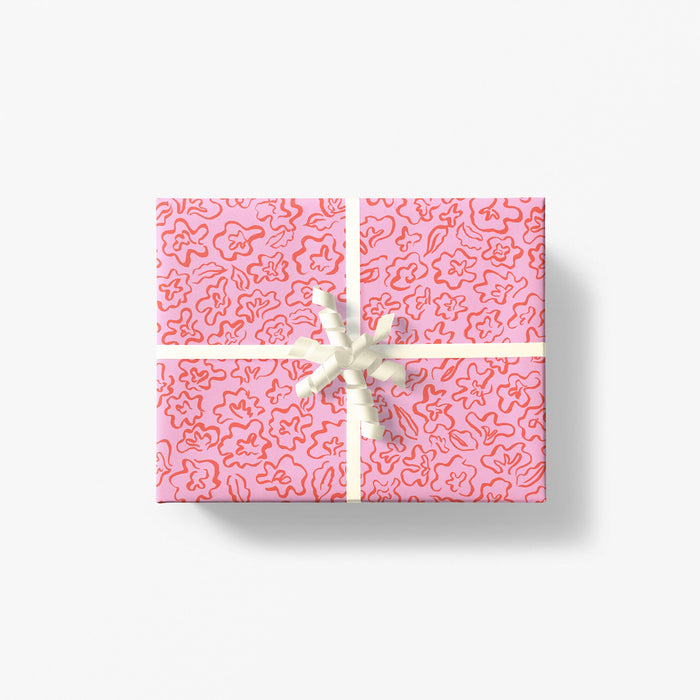Fleur Gift Wrap - Coral, reverse