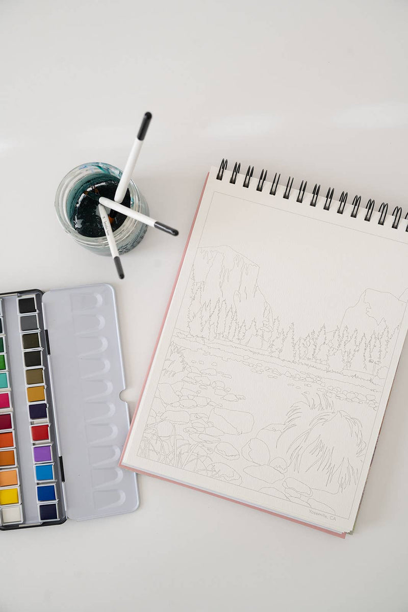 National Parks Watercoloring Book - Outlines w/Video Tutorials - Art Department LLC