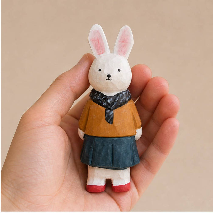 Artisanal Hand-Carved Bunny Wood Figurine