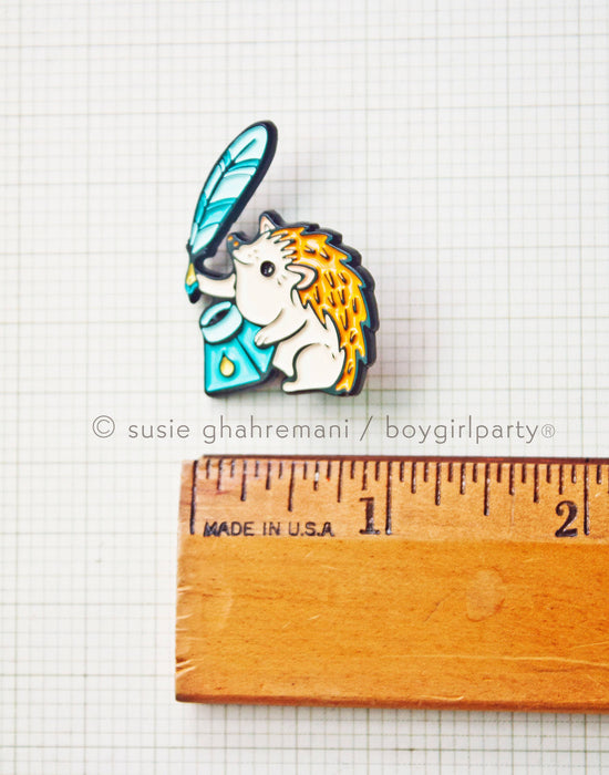 Hedgehog Quill Pen and Ink Enamel Pin