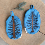 Zippered pouch | eastern white pine - blue tree/forest pencil, supply, makeup bag with waterproof lining - Art Department LLC