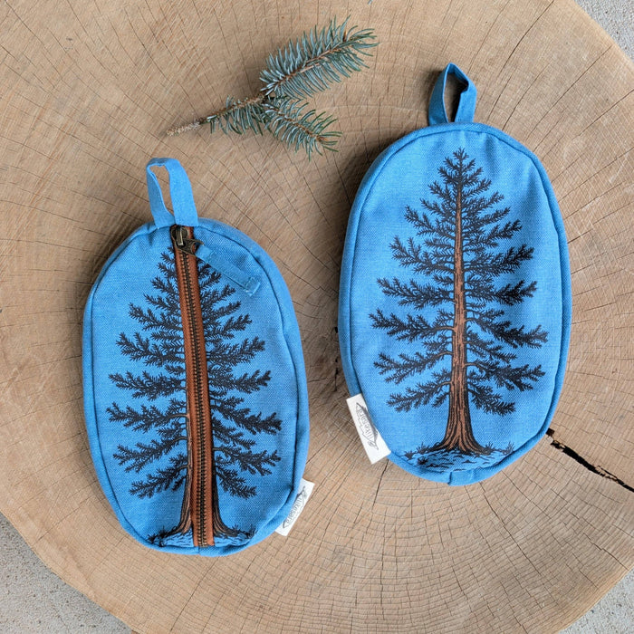 Zippered pouch | eastern white pine - blue tree/forest pencil, supply, makeup bag with waterproof lining