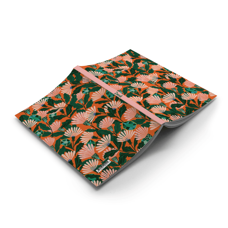 Orange Floral Soft Touch Classic Layflat Notebook - Art Department LLC