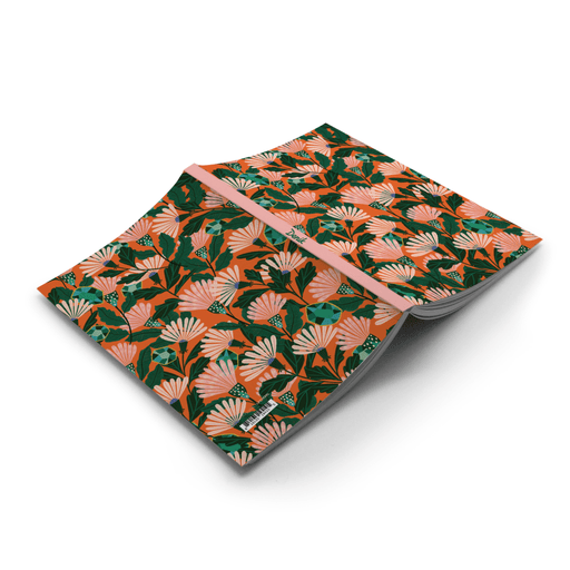 Orange Floral Soft Touch Classic Layflat Notebook - Art Department LLC
