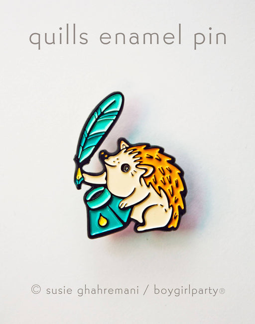 Hedgehog Quill Pen and Ink Enamel Pin
