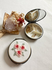 Floral Embroidered Round Jewelry Box With Mirror - Art Department LLC