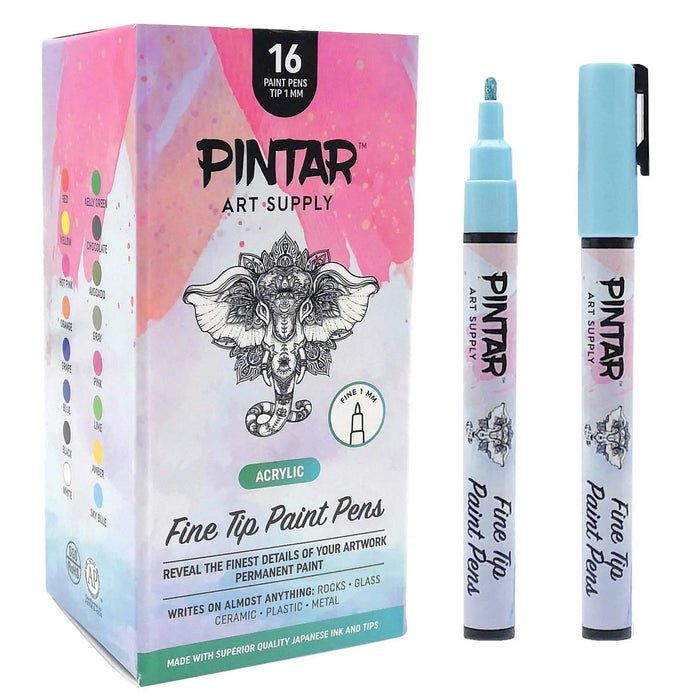 PINTAR Premium Acrylic Paint Pens - 1mm Fine Tip Pens(16 colours) - Art Department LLC