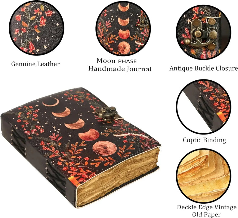 Leather Journal with Moon Print Cover