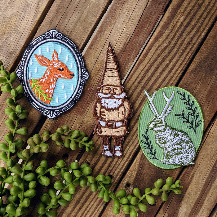 Iron-on patch | jackalope - green oval 2.5" x 3.2"