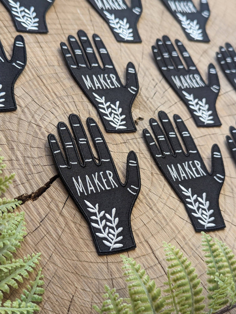 Iron-on patch | hand maker - black & white 2.5" x 3.9" - Art Department LLC