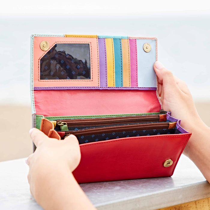 Recycled Multicolored Leather Clutch Purse - Handmade