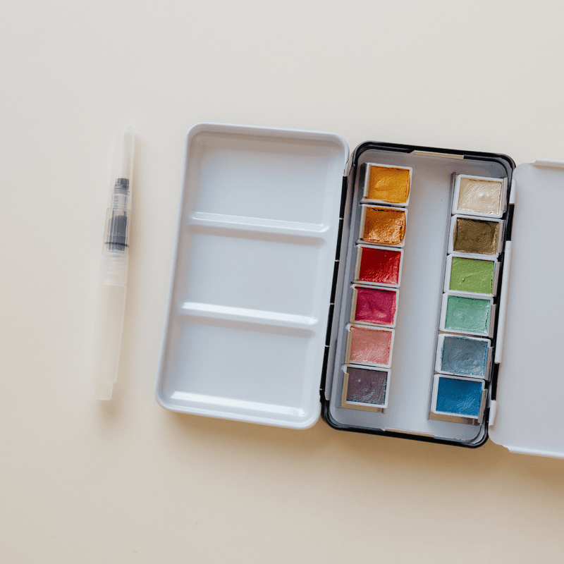 12 Color Travel Metallic Watercolor Paint Palette - Art Department LLC