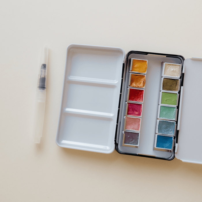 12 Color Travel Metallic Watercolor Paint Palette - Art Department LLC