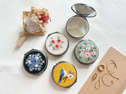 Floral Embroidered Round Jewelry Box With Mirror - Art Department LLC