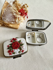 Floral Embroidered Rectangle Mini Jewelry Box With Mirror - Art Department LLC