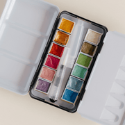 12 Color Travel Metallic Watercolor Paint Palette - Art Department LLC