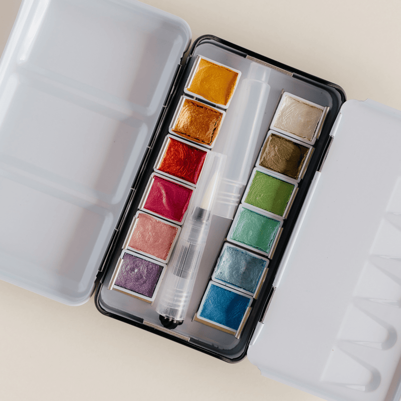 12 Color Travel Metallic Watercolor Paint Palette - Art Department LLC