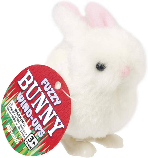 White Fuzzy Bunny Wind Ups, Hopping Action