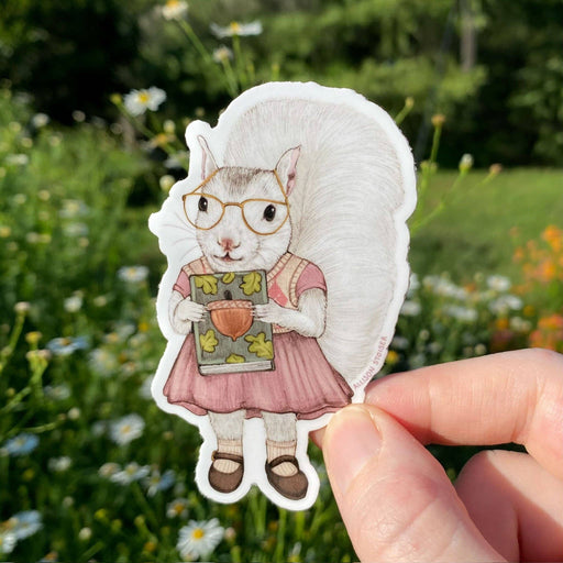 Bookish White Squirrel Weatherproof Vinyl Sticker - Art Department LLC