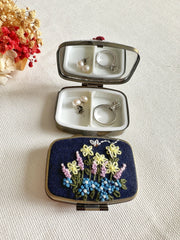 Floral Embroidered Rectangle Mini Jewelry Box With Mirror - Art Department LLC