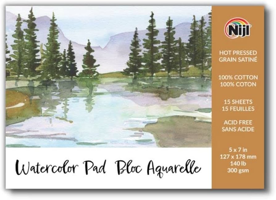 Niji Watercolor Paper Pads, 5x7, 15 Sheets, Cotton Fiber - Art Department LLC