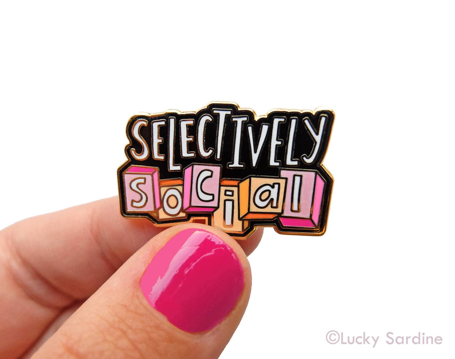 Selectively Social, Funny Introvert Homebody Hard Enamel Pin - Art Department LLC