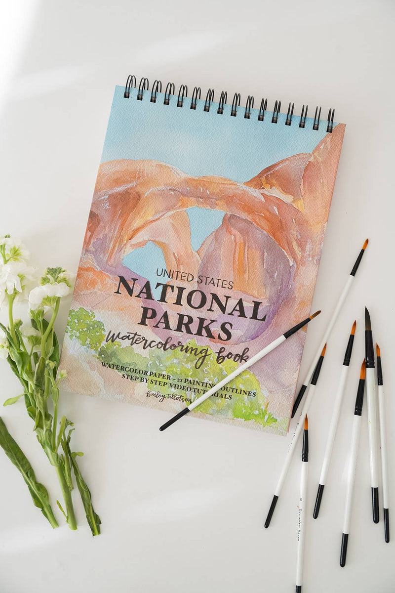 National Parks Watercoloring Book - Outlines w/Video Tutorials - Art Department LLC