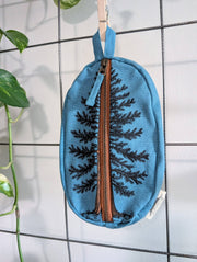 Zippered pouch | eastern white pine - blue tree/forest pencil, supply, makeup bag with waterproof lining - Art Department LLC