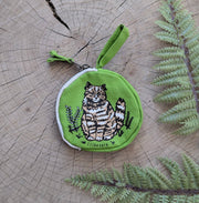 Coin pouch | cat - green zipper bag with waterproof lining - Art Department LLC