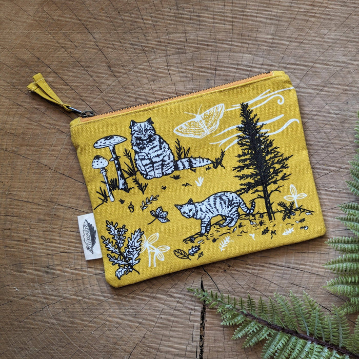 outside cats - yellow nature kitty pencil, supply bag with waterproof lining