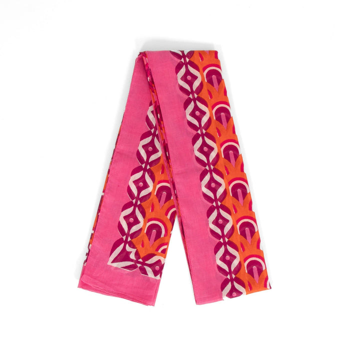 Lightweight Cotton Scarf - Pink/Orange, Retro Geometric - Art Department LLC