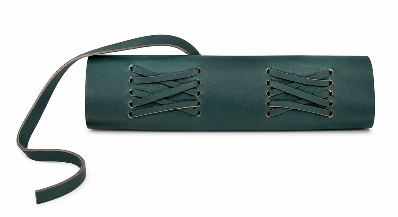 Handmade Green Leather Journal, 7 x 5 Inch - Unlined, detail of spine.
