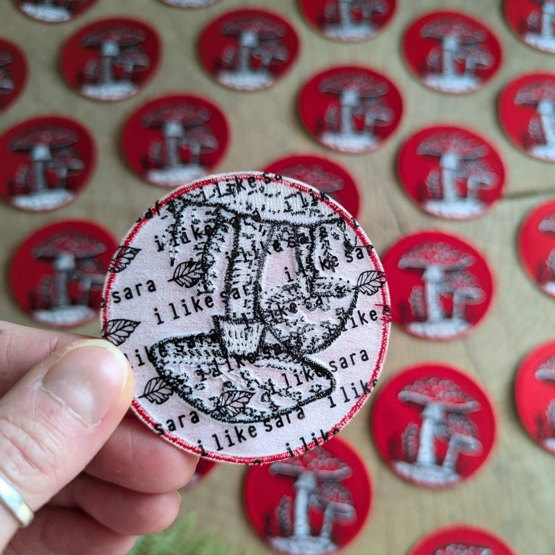 Iron-on patch | fly agaric mushroom - 2.5" round red - Art Department LLC